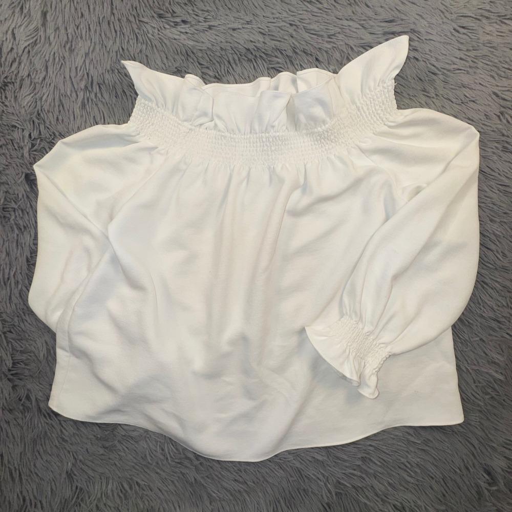 Tuckernuck Top‎ Women's S Marguerite Smocked Off Shoulder Ruffle Blouse White - Picture 13 of 14